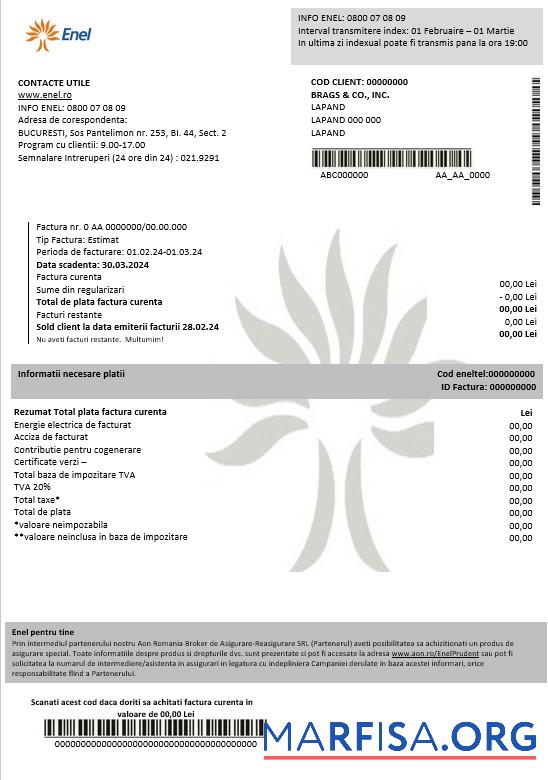 Printable Romania Enel electricity proof of address business utility bill template in Word and PDF formats (2)